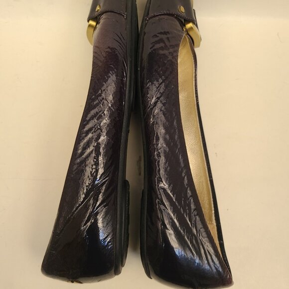 Jimmy Choo Dark Purple Patent Leather Ballet Flats EU 37.5 Gold Tone Buckle - Picture 10 of 16